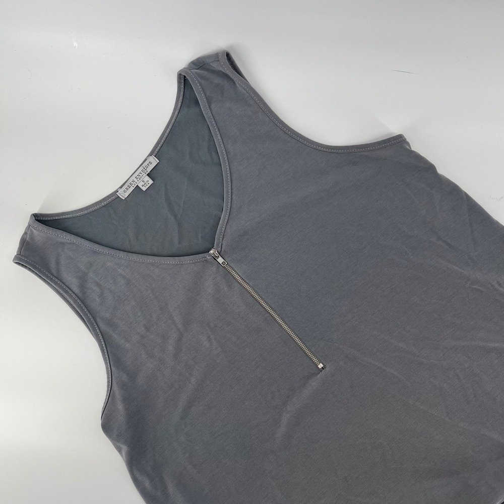 Green Envelope Y2K Gray Zip Front‎ Tank Top Womens Small Made in USA Modal